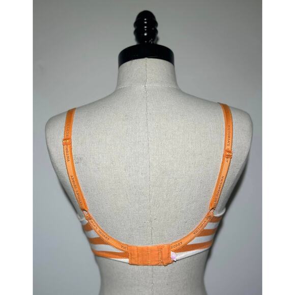 VICTORIA'S SECRET Orange White Stripe Bra Lined Perfect Coverage Womens 36C - Picture 3 of 5